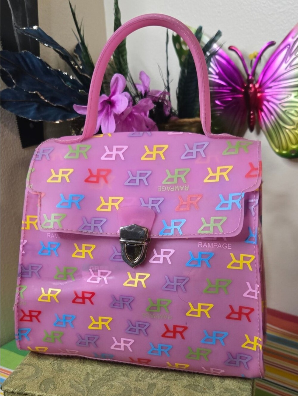Rampage Pink Multicolor Logo Top-Handle Satchel